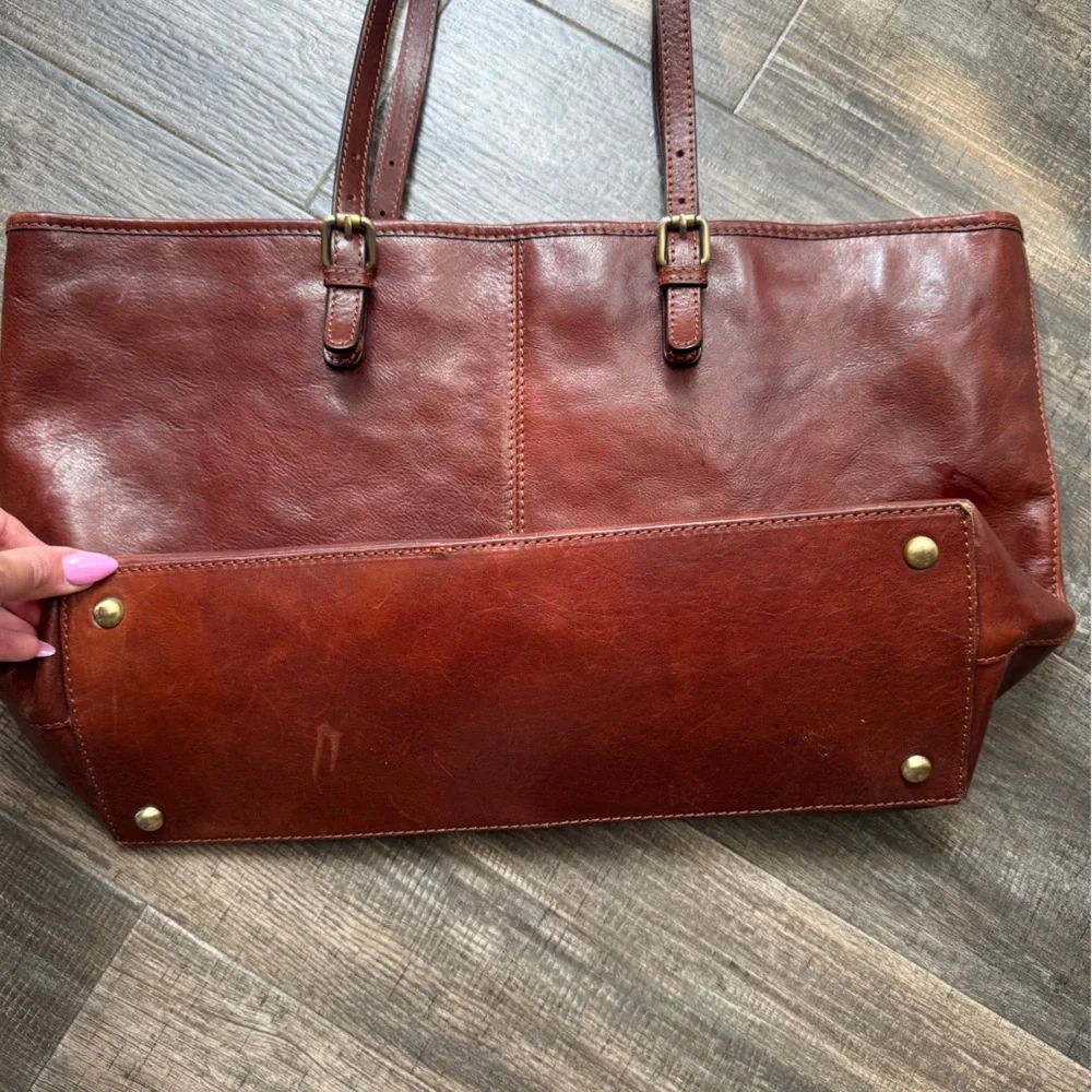 Floto brown leather large tote shoulder bag - Picture 3 of 6